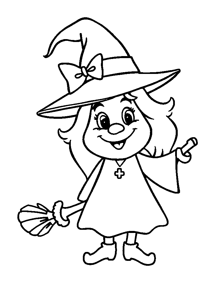 Witch colouring page — free printable for toddlers