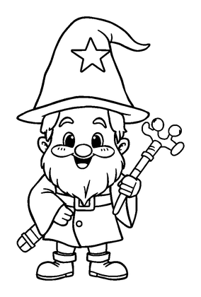 Wizard Apprentice Colouring Page (Kids, Standard)