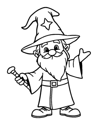 Wizard Apprentice Colouring Page (Toddler, Bold & Easy)