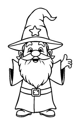 Wizard Colouring Page (Kids, Bold & Easy)