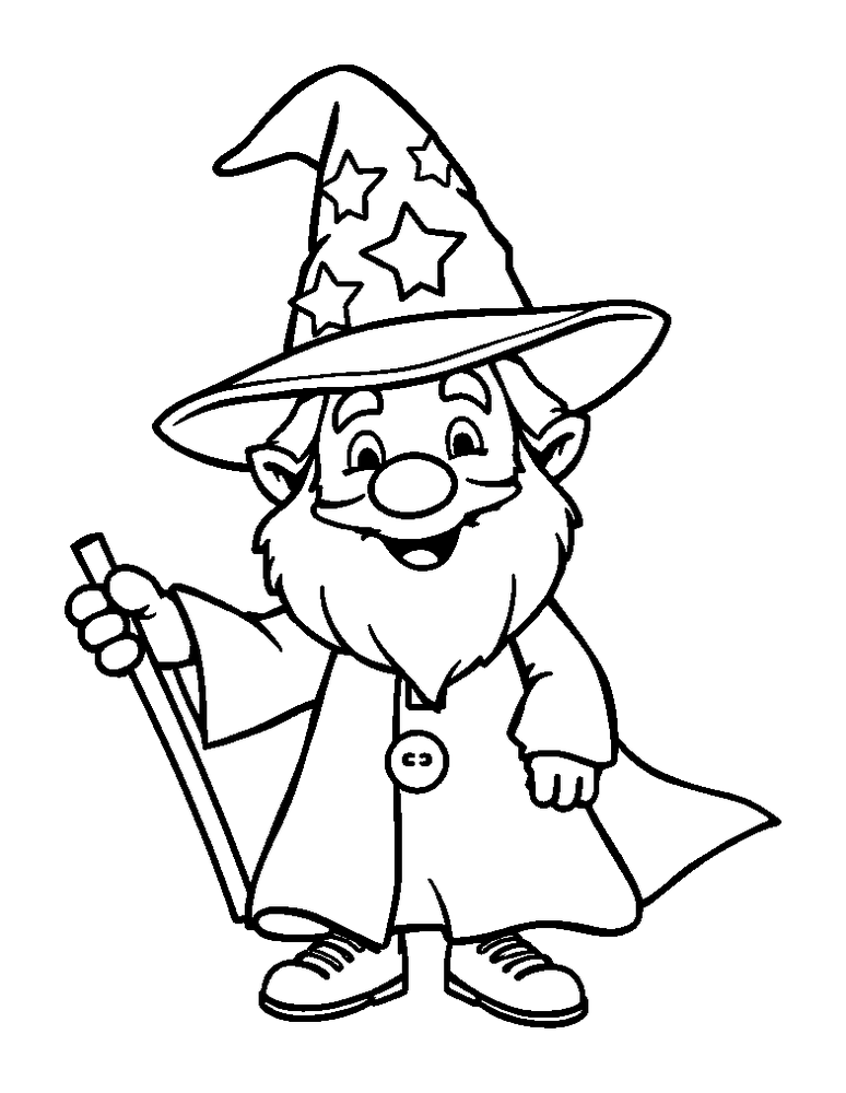 Wizard colouring page — free printable for toddlers