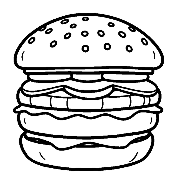 Burger colouring page — free printable for toddlers