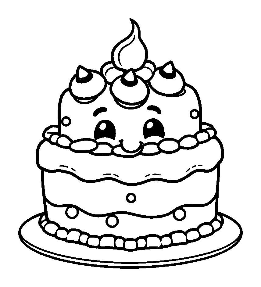 Cake colouring page — free printable for kids