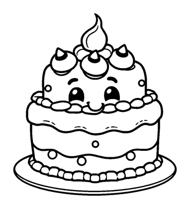 Cake Colouring Page (Kids, Bold & Easy)