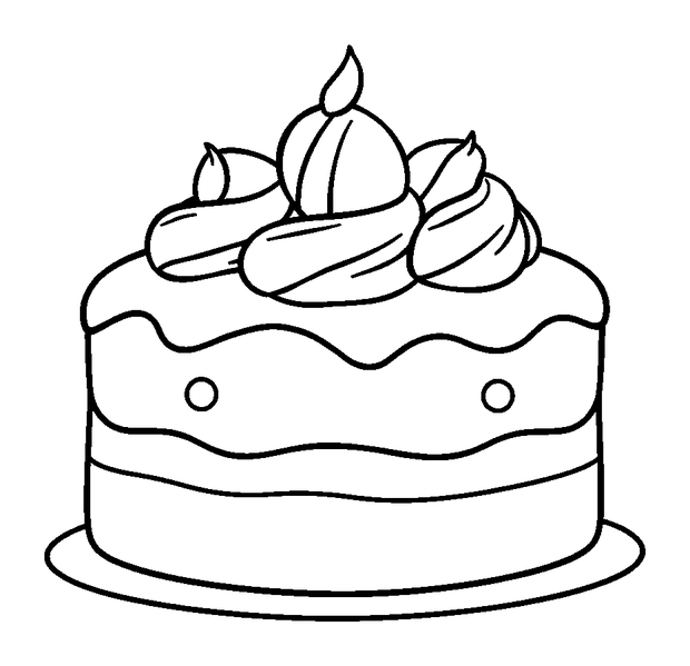 Cake colouring page — free printable for kids