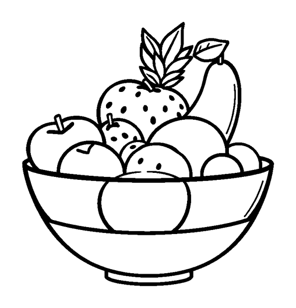 Fruit Bowl colouring page — free printable for kids