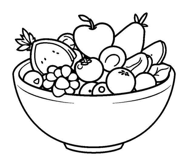 Fruit Salad Bowl colouring page — free printable for kids