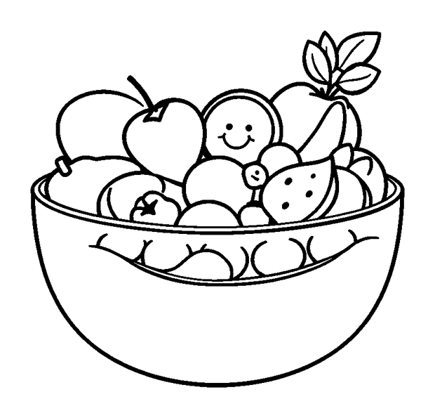 Fruit Salad Bowl colouring page — free printable for kids