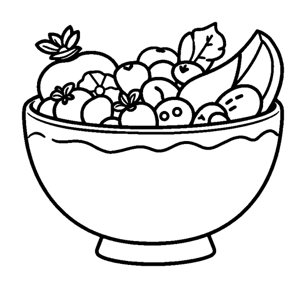 Fruit Salad Bowl colouring page — free printable for toddlers