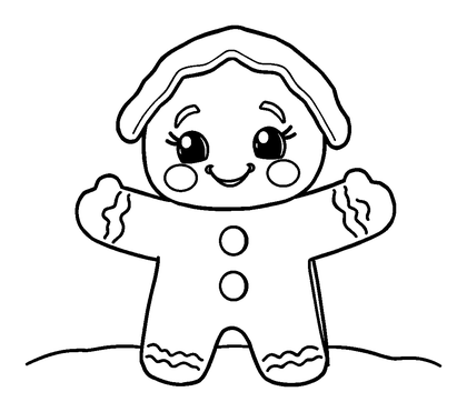 Gingerbread Colouring Page (Kids, Bold & Easy)