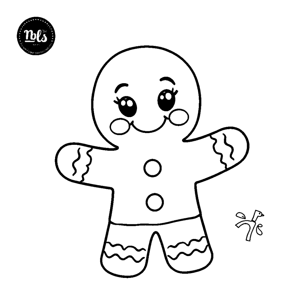 Gingerbread colouring page — free printable for kids