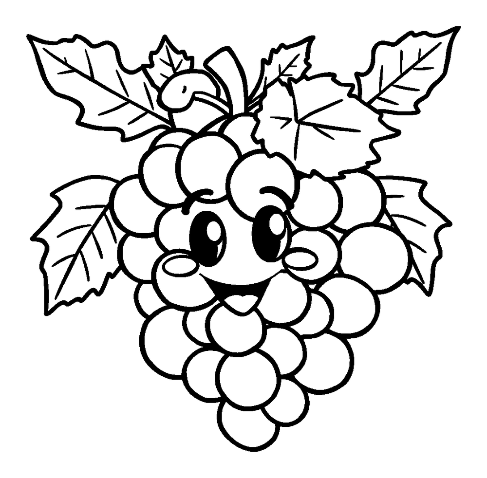 Grapes colouring page — free printable for kids