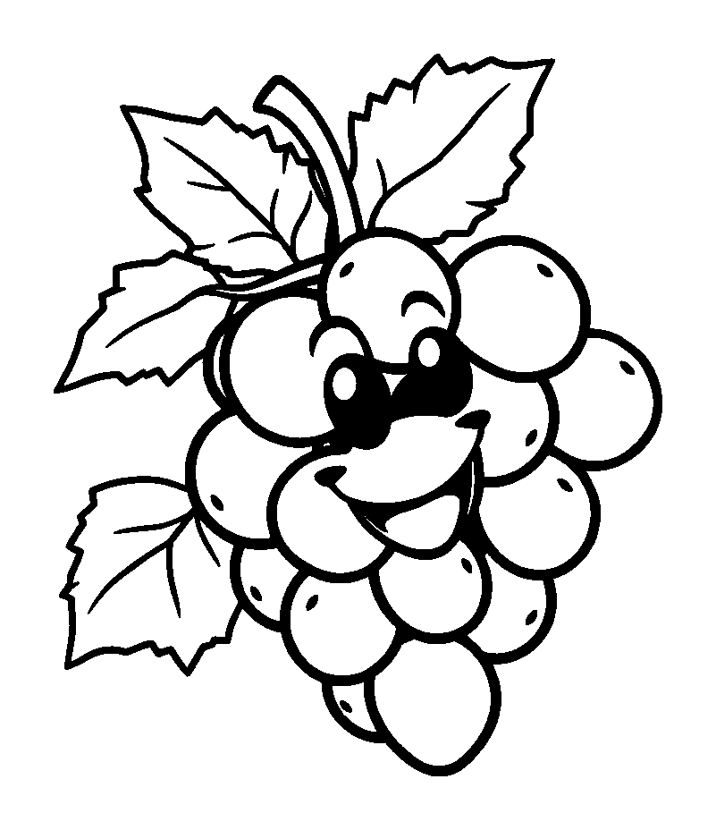 Grapes colouring page — free printable for kids