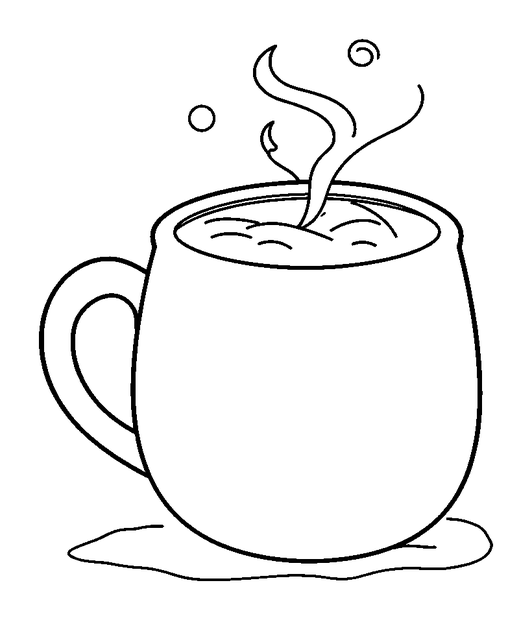 Steaming Hot Cocoa colouring page — free printable for toddlers