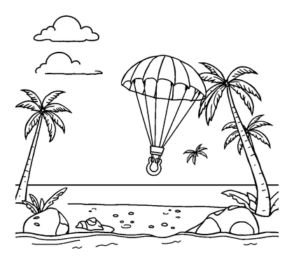 Battle Island Parachute Colouring Page (Kids, Standard)