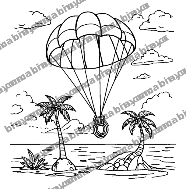 Battle Island Parachute colouring page — free printable for teens