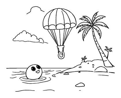Battle Island Parachute Colouring Page (Toddler, Bold & Easy)