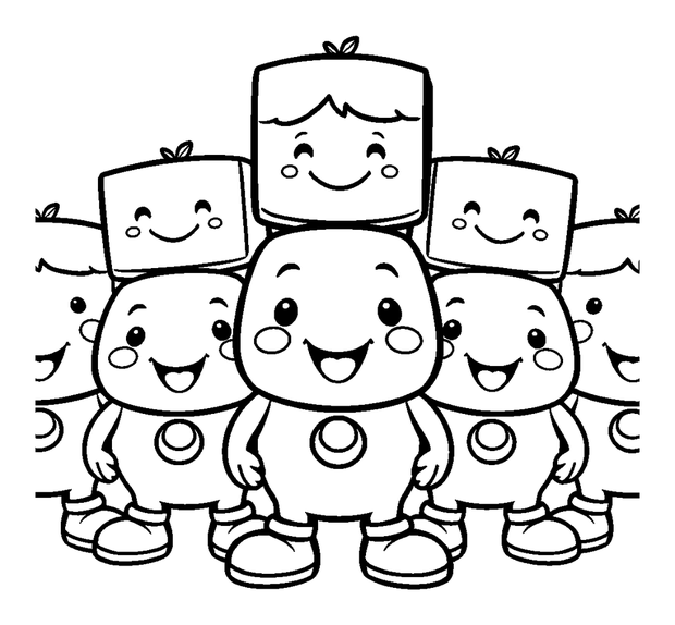 Blocky Avatar Friends colouring page — free printable for kids