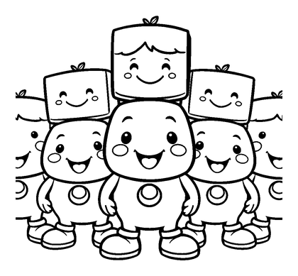 Blocky Avatar Friends Colouring Page (Kids, Standard)