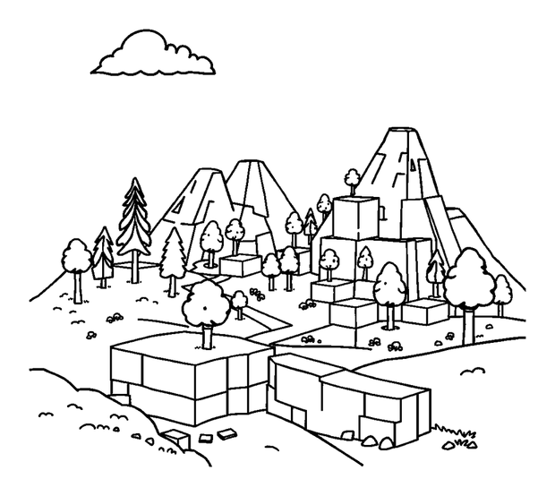 Blocky Builder World colouring page — free printable for kids