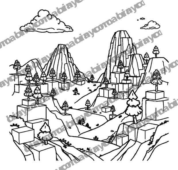Blocky Builder World colouring page — free printable for teens