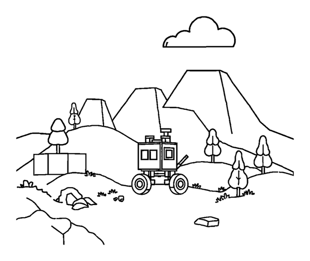 Blocky Builder World colouring page — free printable for toddlers