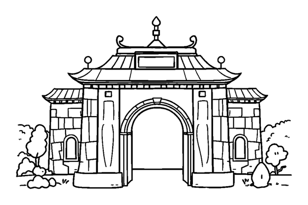 Boss Gate Architecture colouring page — free printable for kids