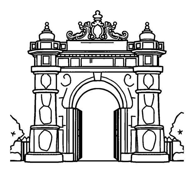 Boss Gate Architecture colouring page — free printable for toddlers