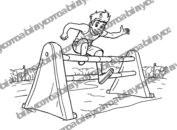 Bouncy Obstacle Course colouring page — free printable for teens