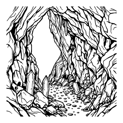 Crystal Mine Cave Colouring Page (Teens, Standard)