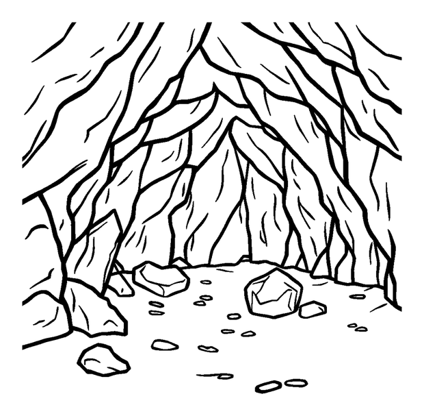 Crystal Mine Cave colouring page — free printable for toddlers