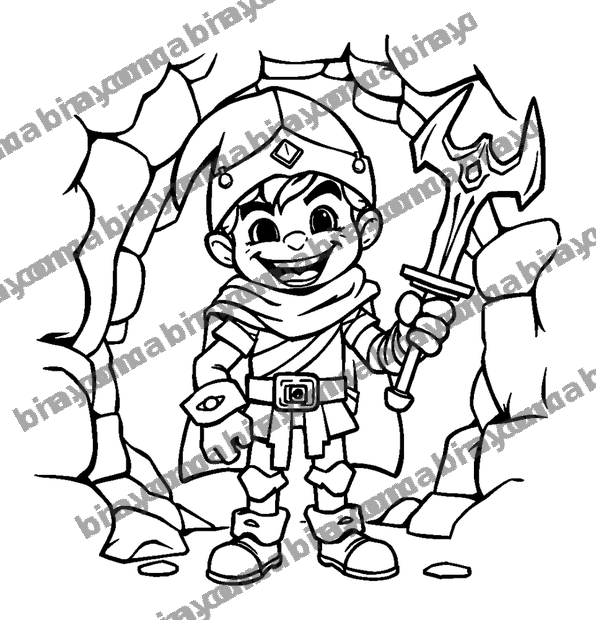 Dungeon Quest Hero colouring page — free printable for teens