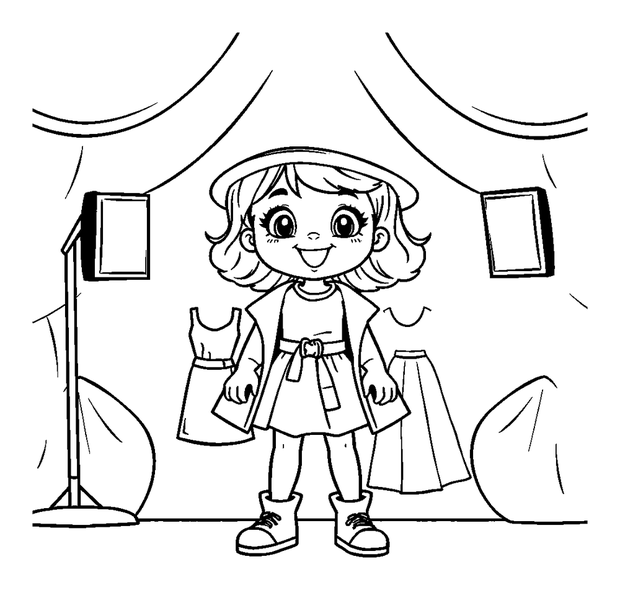 Fashion Dress Up Show colouring page — free printable for kids