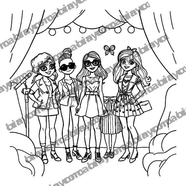 Fashion Dress Up Show colouring page — free printable for teens