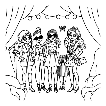 Fashion Dress Up Show Colouring Page (Teens, Standard)
