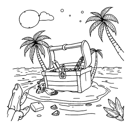 Island Treasure Hunt Colouring Page (Teens, Standard)