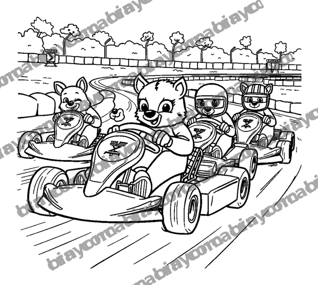 Kart Race Track colouring page — free printable for teens