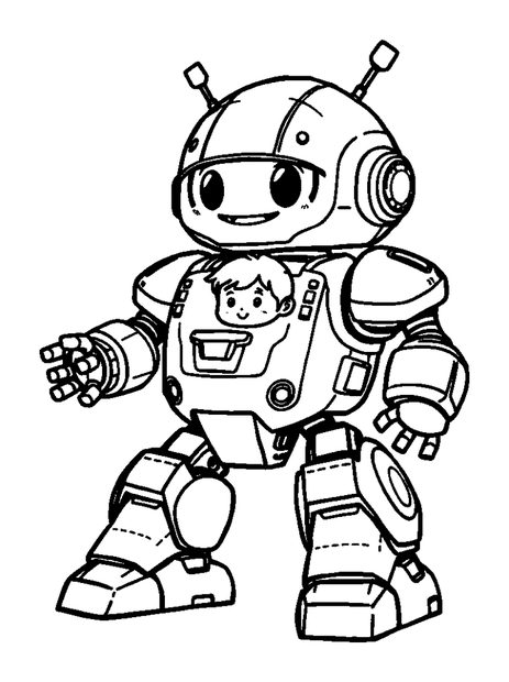 Mecha Robot Pilot colouring page — free printable for toddlers