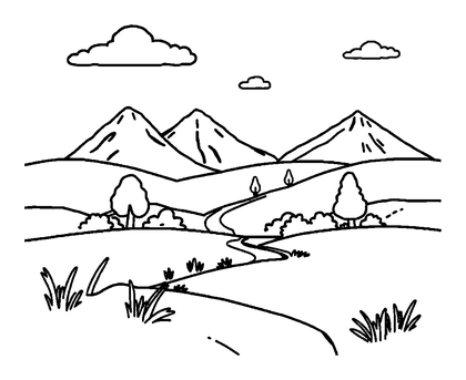 Pixel Art Landscape Colouring Page (Kids, Standard)