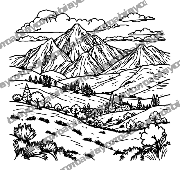 Pixel Art Landscape colouring page — free printable for teens