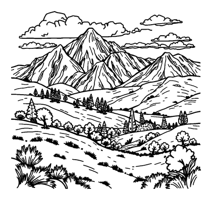 Pixel Art Landscape Colouring Page (Teens, Standard)