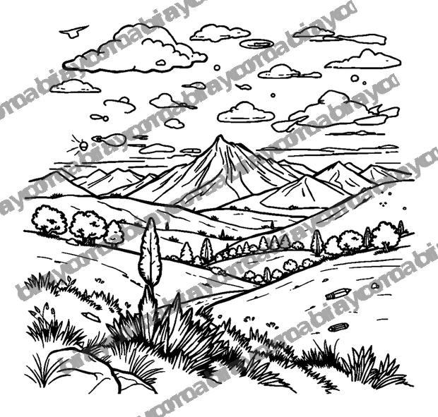 Pixel Art Landscape colouring page — free printable for teens