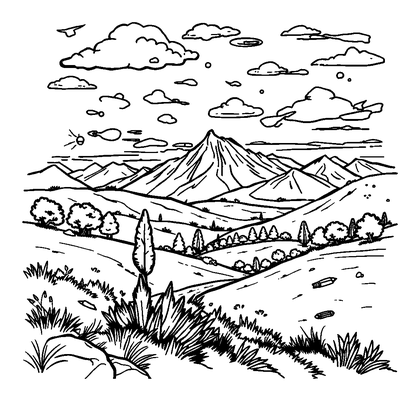 Pixel Art Landscape Colouring Page (Teens, Standard)