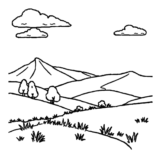 Pixel Art Landscape colouring page — free printable for toddlers
