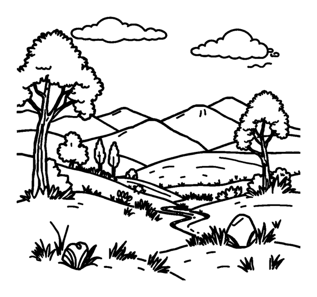 Pixel Art Landscape colouring page — free printable for toddlers