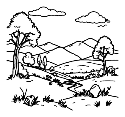 Pixel Art Landscape Colouring Page (Toddler, Bold & Easy)