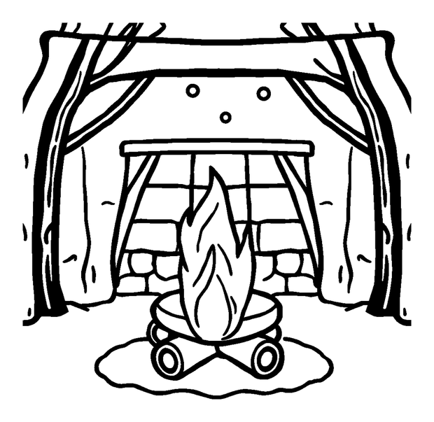 Pixel Campfire Rest colouring page — free printable for kids
