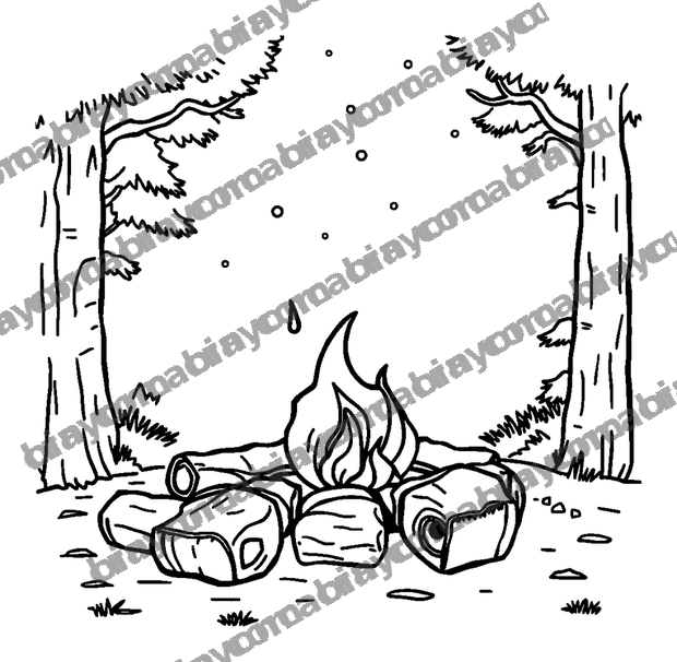 Pixel Campfire Rest colouring page — free printable for teens