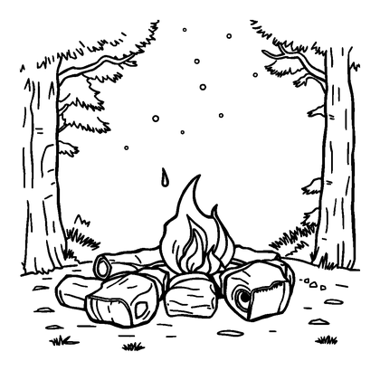 Pixel Campfire Rest Colouring Page (Teens, Standard)