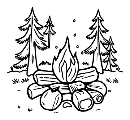Pixel Campfire Rest Colouring Page (Toddler, Bold & Easy)